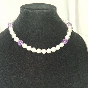 Elegant Pearl and Purple Bead Necklace
